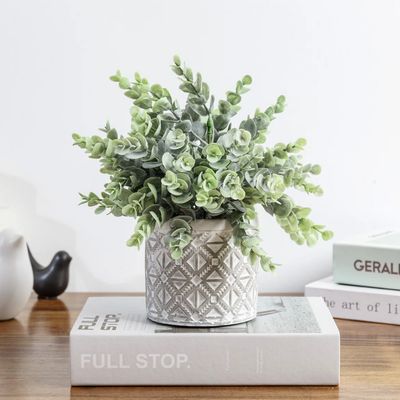 8.9'' Faux Eucalyptus Plant in Cement Pot