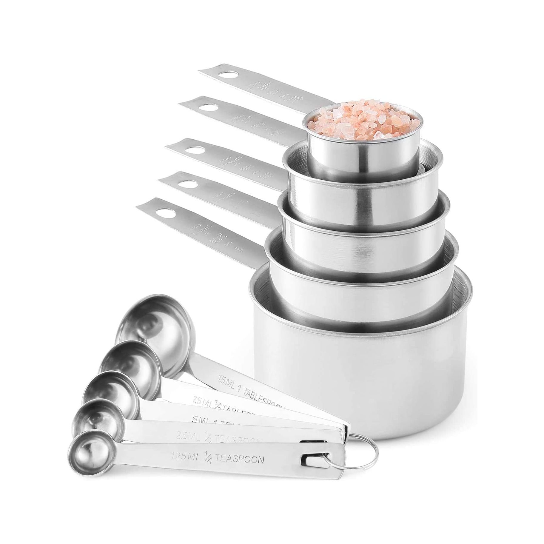 Stainless Steel Measuring Cups And Measuring Spoons 10-Piece Set, 5 Cups And 5 Spoons