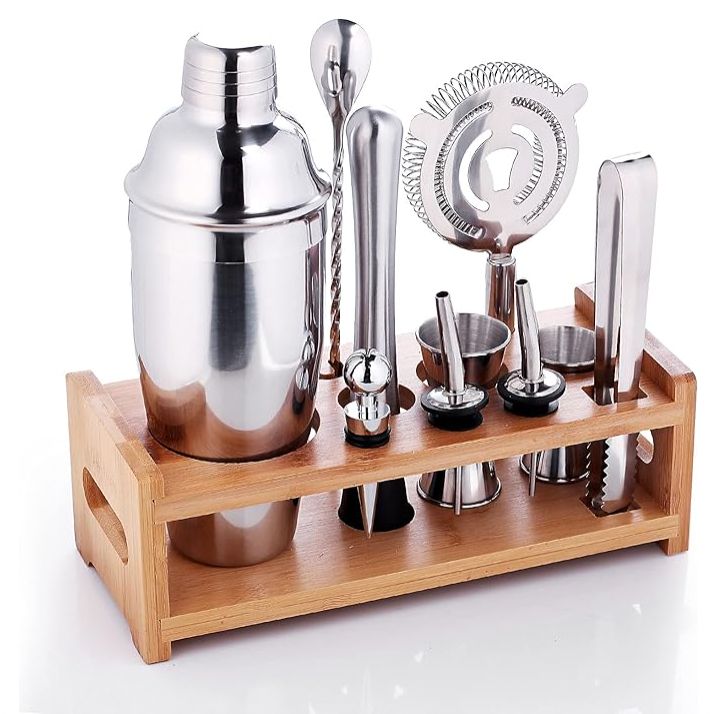 18/10 Stainless Steel Drincarier Bartender Kit: 11-pieces Cocktail Tool Set With Bamboo Stand-perfect Home Cocktail Shaker Set For Drink Mixing-bar Tools