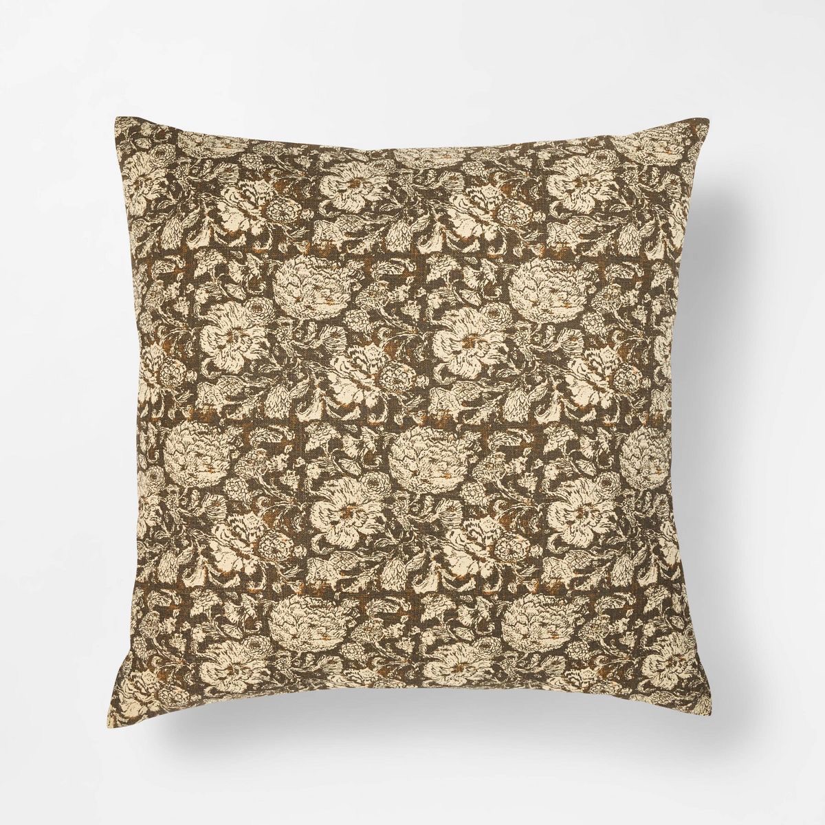 Oversized Printed Floral Square Throw Pillow Brown/cream - Threshold™ Designed With Studio Mcgee