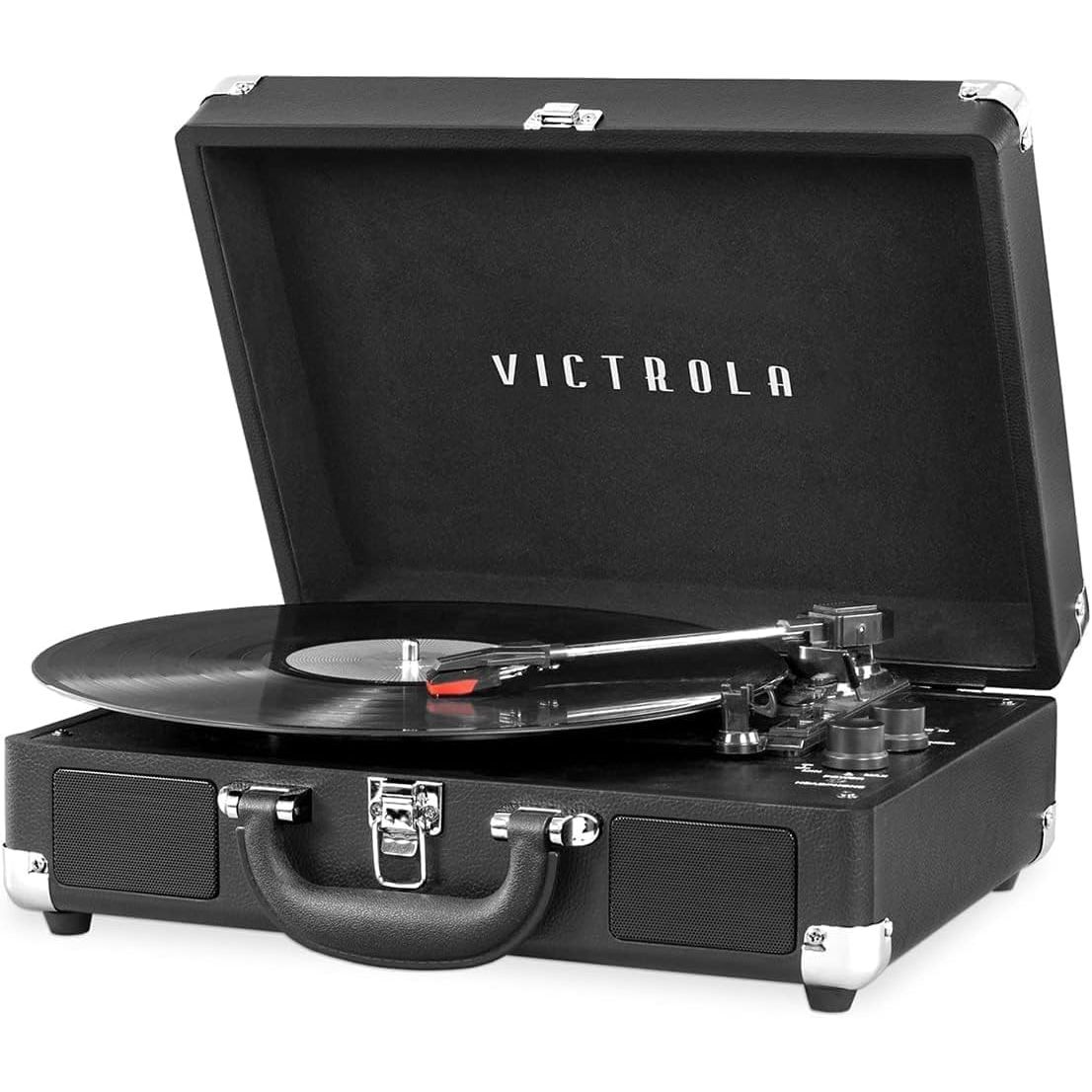 Victrola Vintage 3-speed Bluetooth Portable Suitcase Record Player With Built-in Speakers | Upgraded Turntable Audio Sound | Black