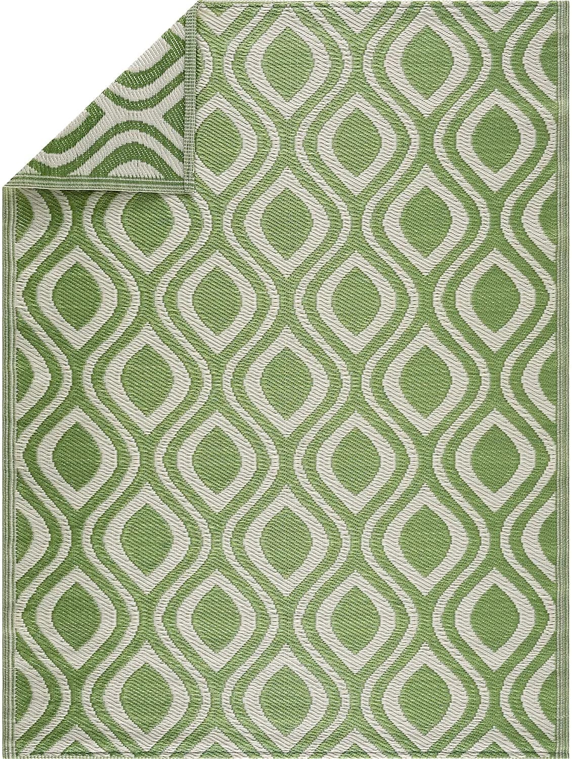 Corrigan Studio® Reversible Indoor/Outdoor 100% Recycled Plastic Floor Mat/Rug - Weather, Water, Stain, Fade And UV Resistant - Venice- Green & Creme (4'X6')