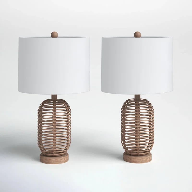 Arcola 21" Bedside Natural Rattan Table Lamp Set For Living Room/bedroom
