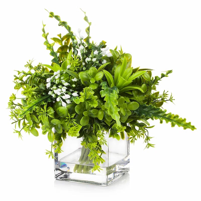 8'' Faux Foliage Plant in Glass Vase