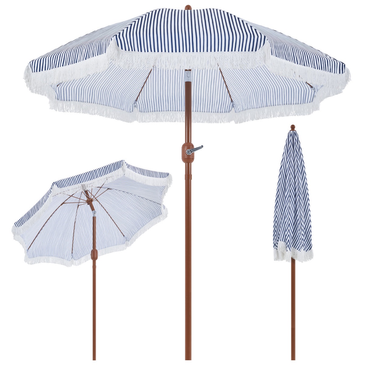 90” Tilt Beach Patio Umbrella with Fringe
