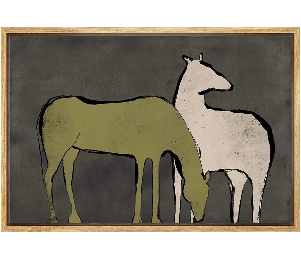 " Pastel Watercolor Green White Horses "