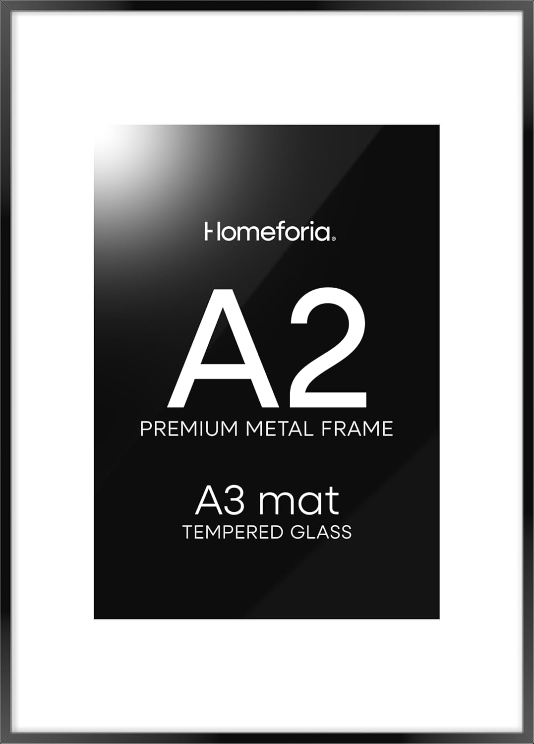 Homeoforia A2 Picture Frame Black, High End Metal 16.5 x 23.5 inch Poster Frames with Mat 11.7 x 16.5 for Photo, A2 Size Frame Matted to A3 Print, 16.5 by 23.4 Hanging Frames, Tempered Glass, Set of 1