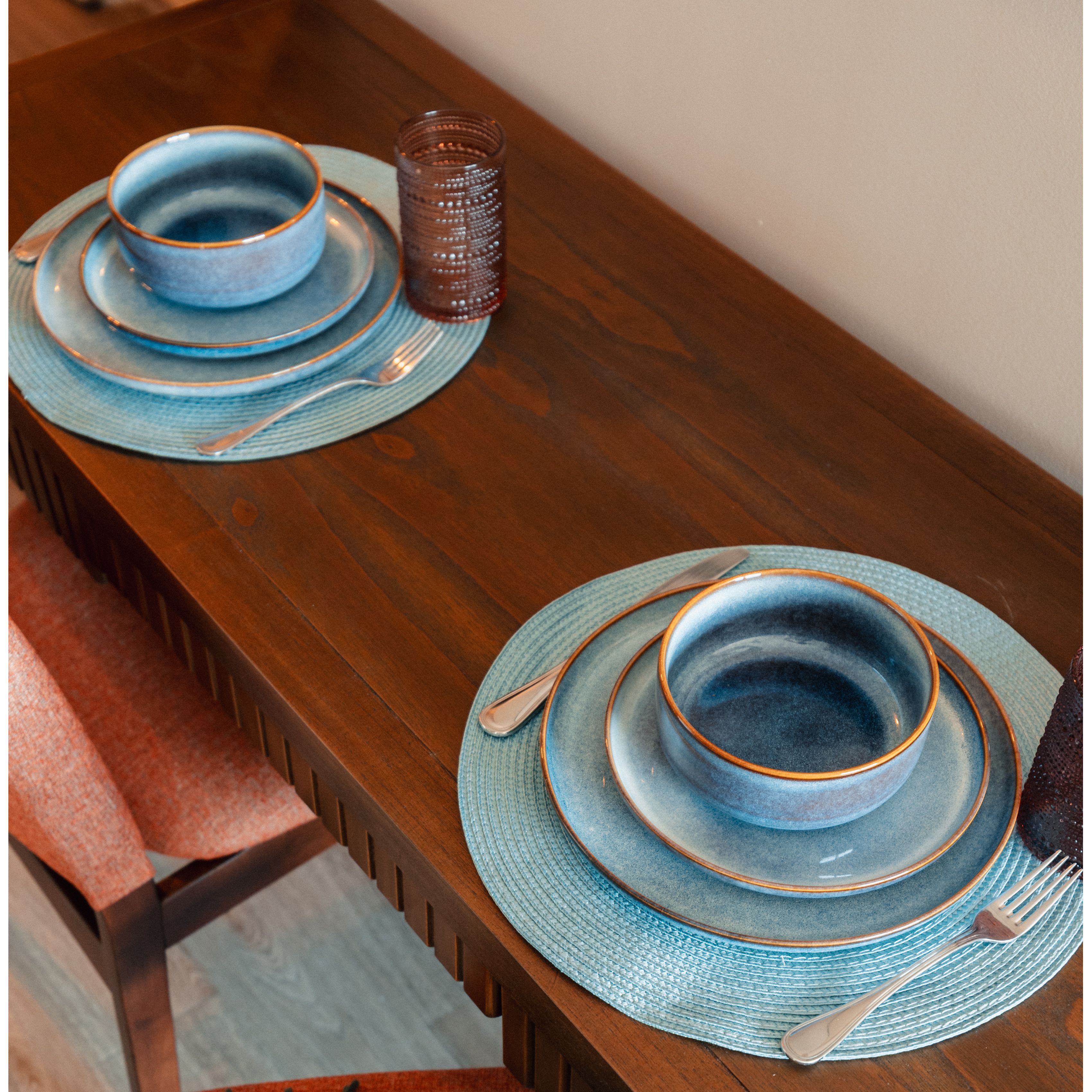 vancasso PLAYA Plates and Bowls Sets, 12 Pieces Grey-Blue Dinnerware Sets for Kitchen, Reactive Glaze Dishes Set for 4, Dishwasher and Microwave Safe