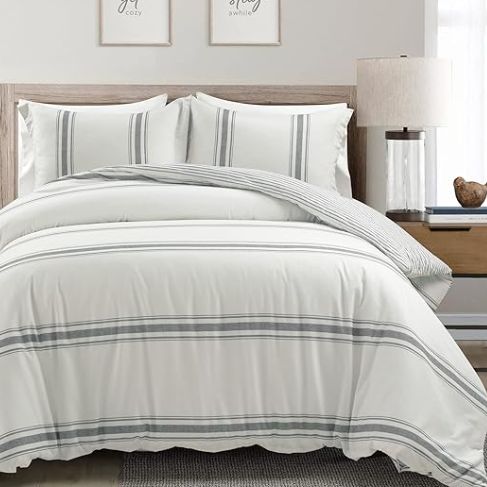 Lush Decor Farmhouse Stripe Reversible Cotton Duvet Cover Set