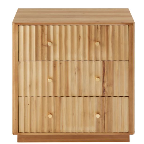 Arlyle Rustic Farmhouse Three Drawer Chest, Boho Nightstand