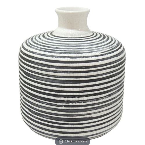 Black & White Striped Ceramic Vase, 8