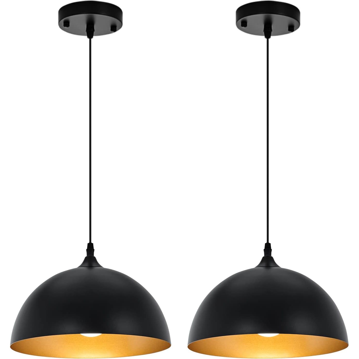 SESIMENT Farmhouse Pendant Lighting for Kitchen Island,Black and Gold Dome Pendant Light Fixtures, Industrial Hanging Ceiling Light for Dining Room Foyer Cafe Kitchen Sink,2 Pack