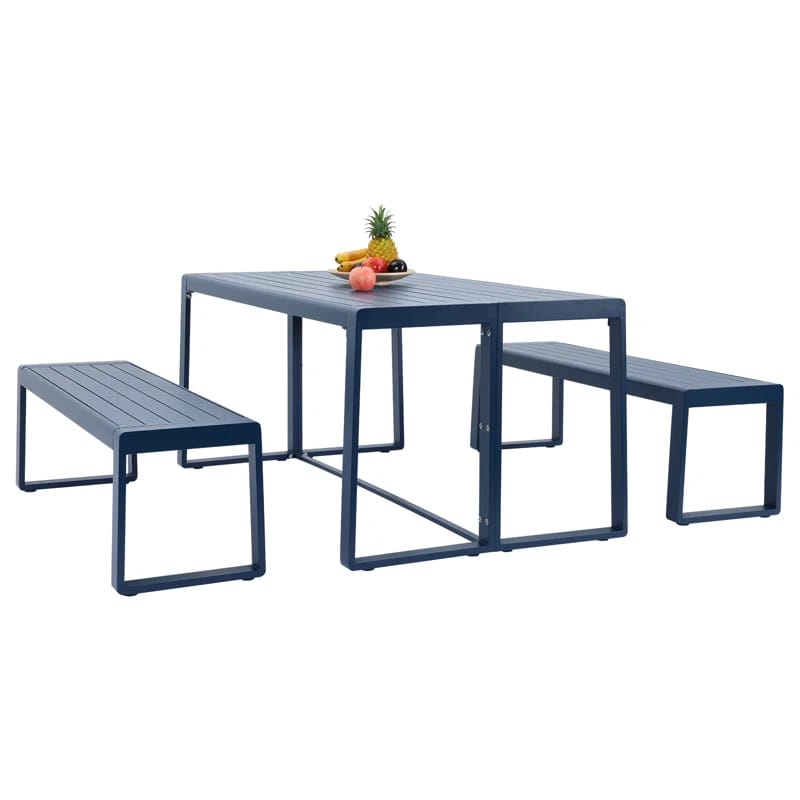 Aoodor 3-Piece 63" Metal Outdoor Patio Dining Set with Rectangular Table and Benches