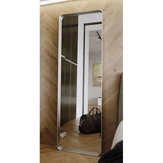 Upland Oaks Large Full Length Body Mirror For Floor & Wall In Bedroom - Metal Frame - Big & Tall Long Mirror For Leaning - Full Length Wall Mirror Size 65" X 21" (silver