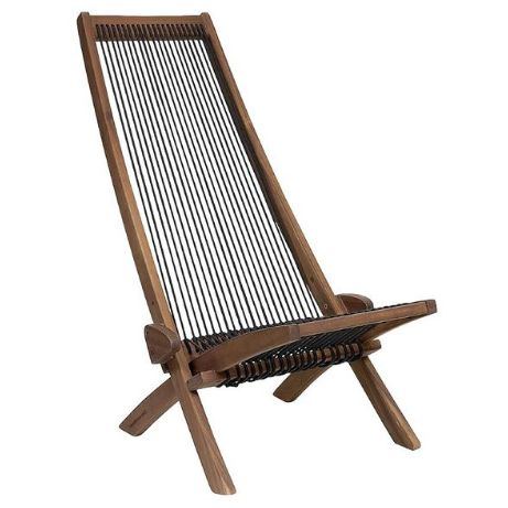 Clevermade Tamarack Folding Rope Chair - Foldable Outdoor Low Profile Wood Lounge Chair For The Patio