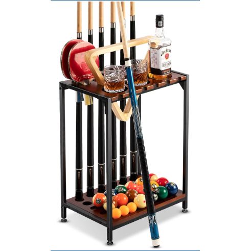 Extcct Billiards Pool Stick Holder - Pool Cue Rack Floor Stand & Ping Pong Paddle Holder Hardwood Pool Cue Holder For 12 Cues Sticks Pool Table Accessories Organizer (brown) : Sports & Outdoors