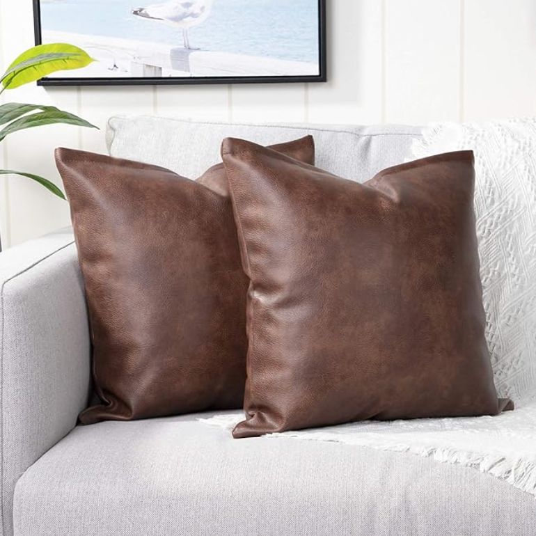 Yaertun Set of 2 Faux Leather Decorative Throw Pillow Covers 