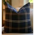 Wool Pillow Cover Plaid Navy Blue Black