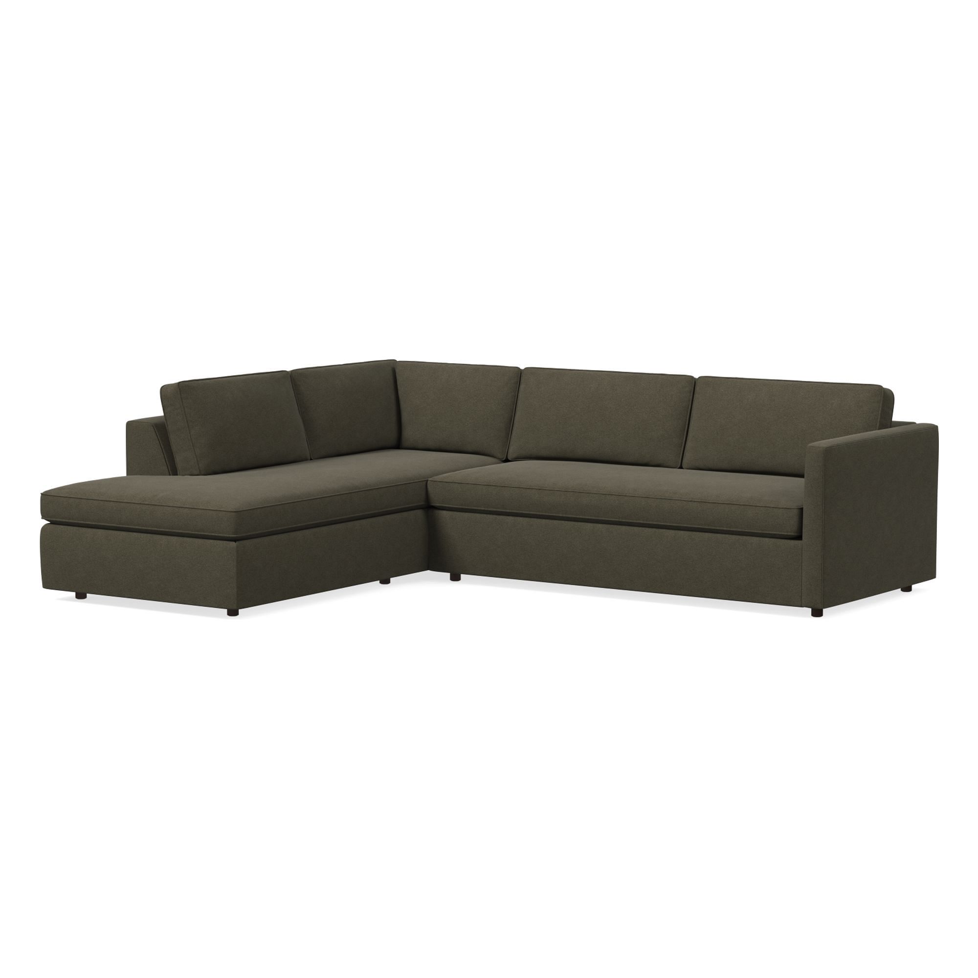 Harris 112" Left Bench Cushion Sleeper Sectional W/ Bumper Chaise, Distressed Velvet, Dark Olive