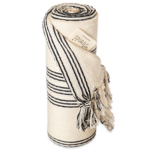 Natura Turkish Peshtemal Towel - Luxury Ecofriendly 100% Raw Cotton - Soft, Lightweight, Quick Dry, Absorbent - Oversize - Beach Bath Pool Gym – Cream & Black Stripes