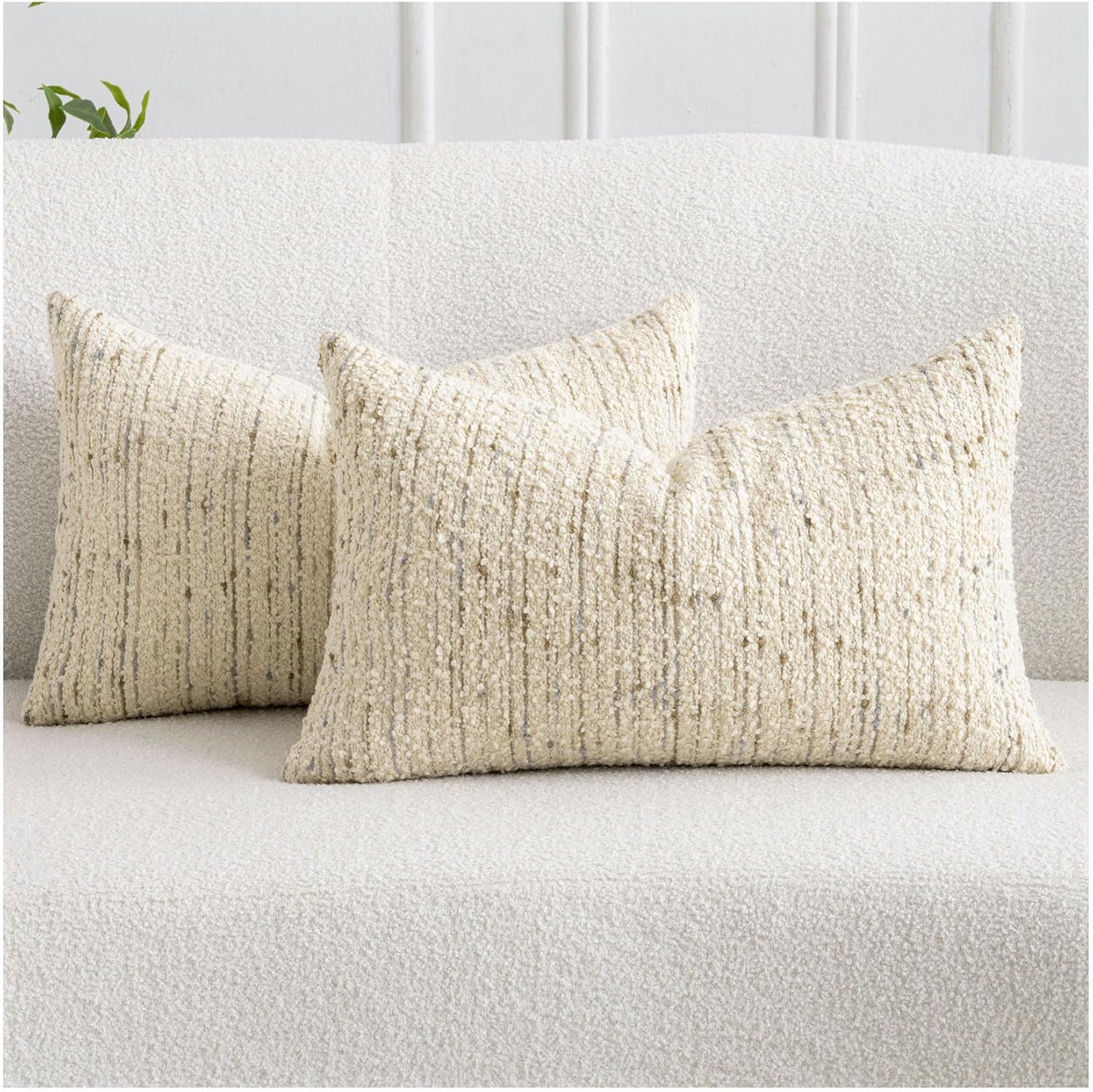 Zealax Textured Boucle Lumbar Pillow Covers 12x20 Neutral Throw Decorative Pillow Covers for Bed Couch, Luxury Accent Pillow Cases Square Cushion Covers Set of 2, Cream