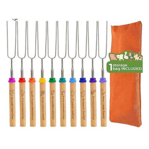 Carpathen Marshmallow Roasting Sticks Campfire - Set Of 10pcs Smores Sticks With Beautifully Engraved Handles - Perfect As A Gift - Telescoping Stainless Steel Hot Dog Sticks Skewers : Sports & Outdoors
