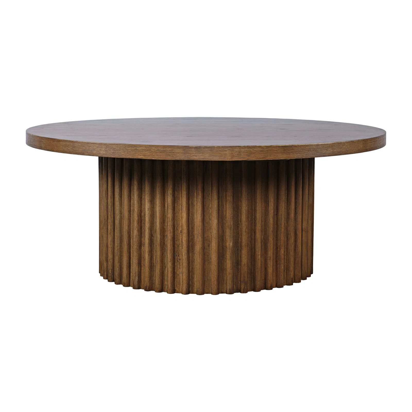 Rovena 40" Round Mid-Century Modern Fluted Pedestal Base Coffee Table With Caster Wheels - Chestnut