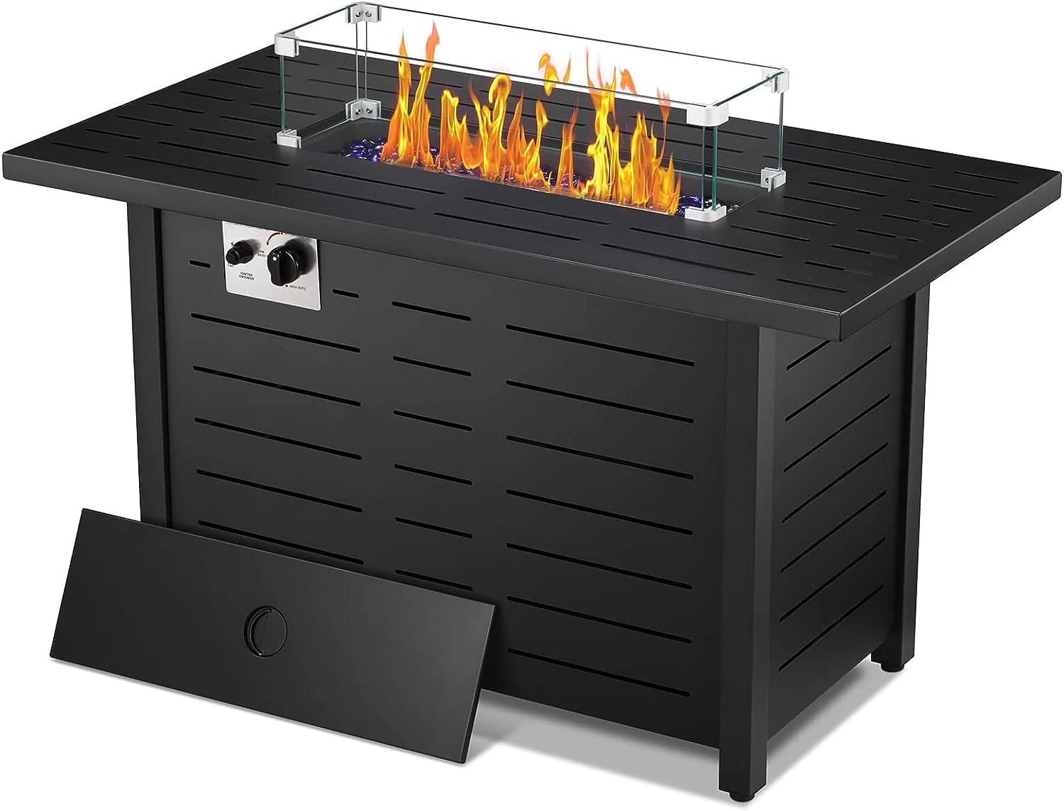 25" H x 43" W Iron Propane Outdoor Fire Pit Table with Cover