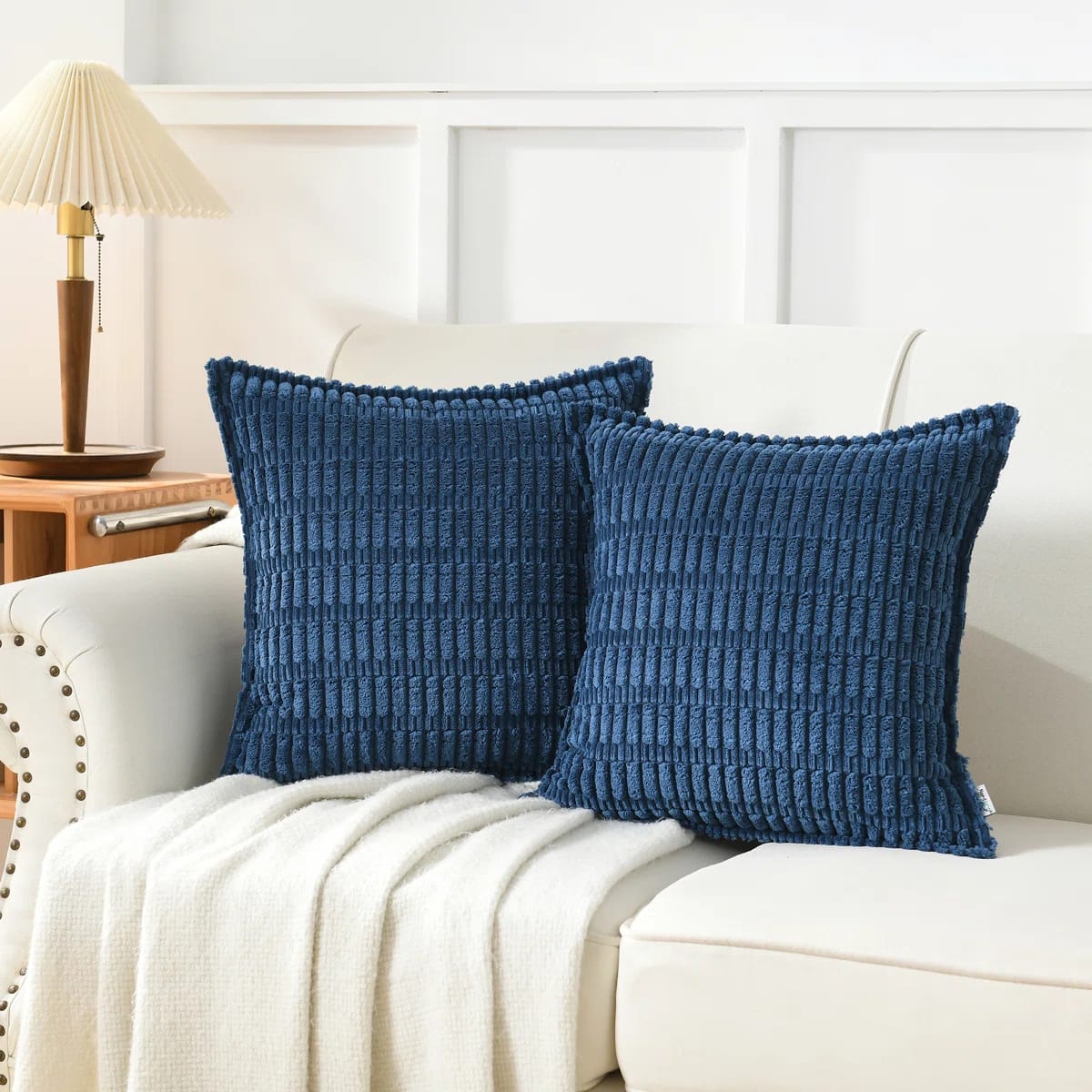 Boucle Ottoman Decorative Pillow Covers Farmhouse Boho Corduroy Cushion Cover (Set of 2)
