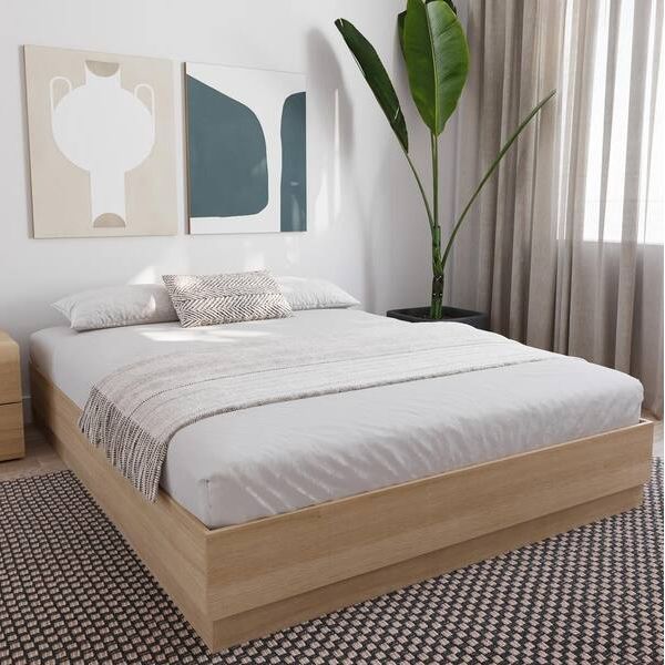 Milano Beige Oak Frame Queen Size Platform Bed
