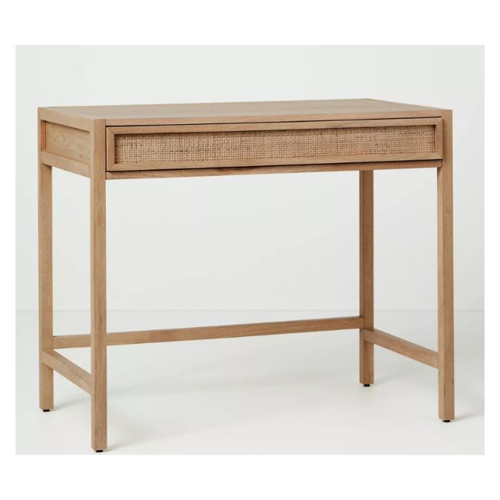 Wood & Cane Transitional Writing Desk Natural - Hearth & Hand™ With Magnolia: Built-in Storage, Farmhouse Style