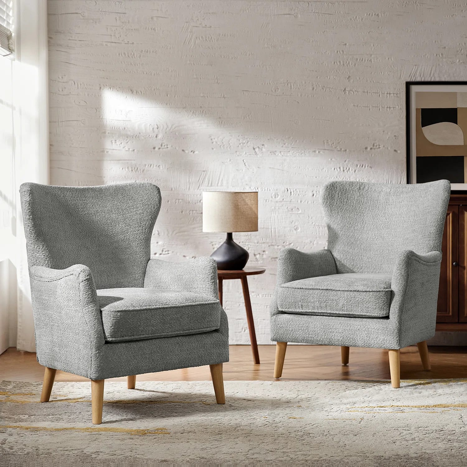 Jake 28.5" Wingback Armchair With Solid Wood Legs (Set Of 2)