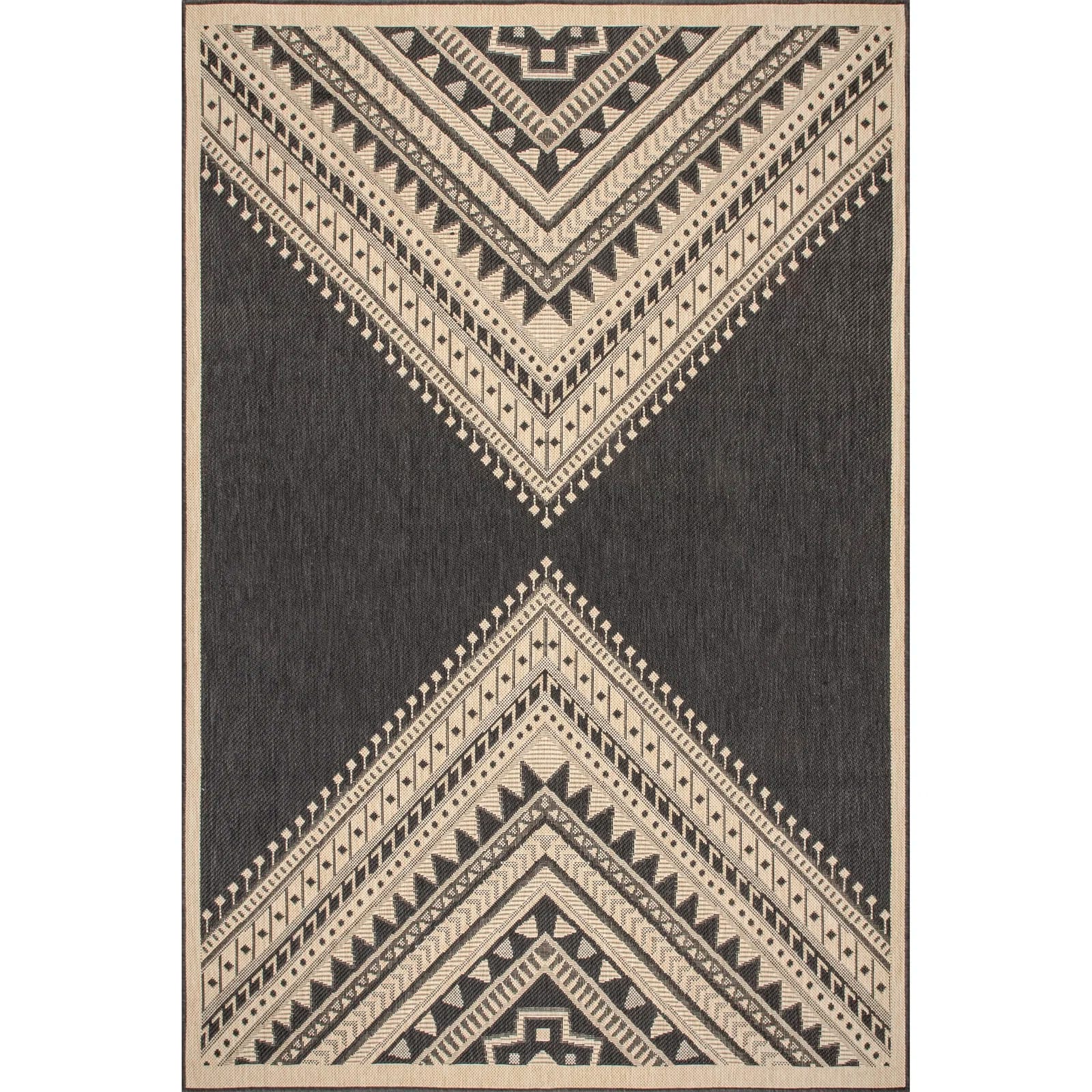 Southwestern Power Loom Charcoal/Ivory Indoor/Outdoor Patio Rug
