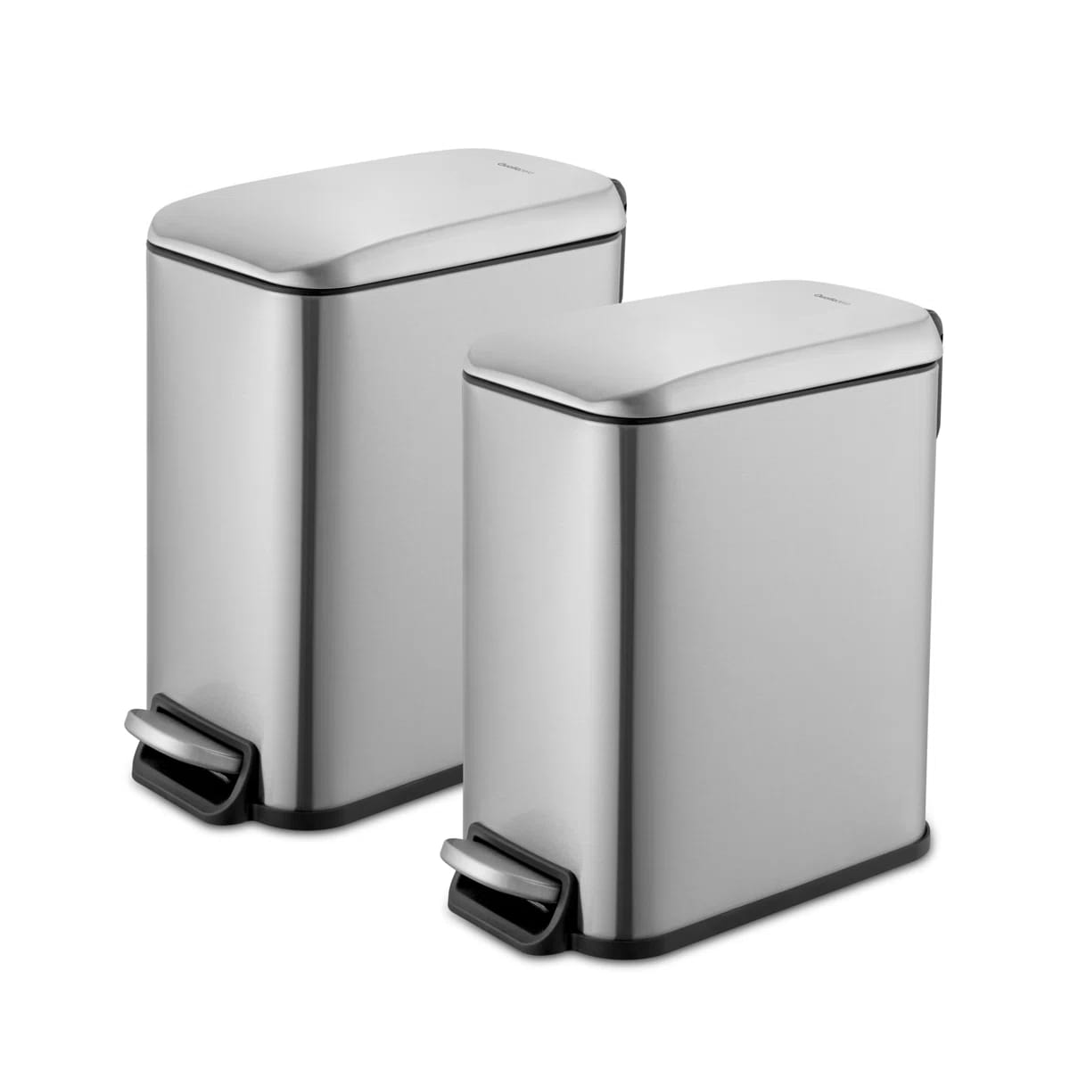 Qualiazero 1.3 Gallon Stainless Steel Slim Step On Bathroom Trash Can (Set of 2)