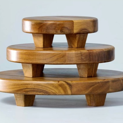 7" Round Footed Wood Serving Stand Brown - Hearth & Hand™ With Magnolia: Acacia Tableware, Lacquered Finish