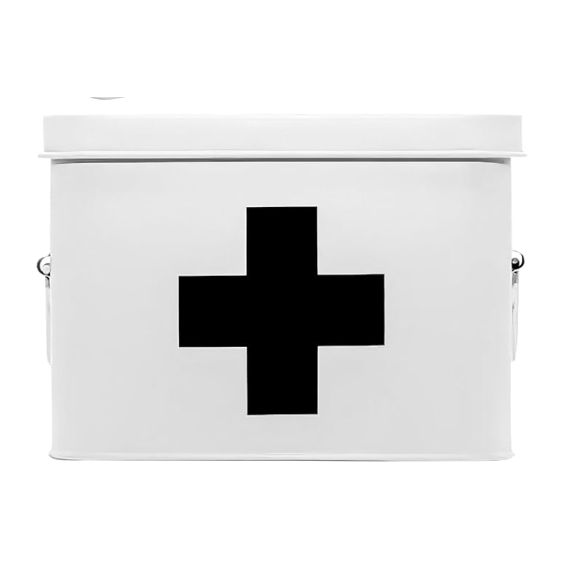 Matte White & Black First Aid Box, First Aid Kit Tin with Compartments