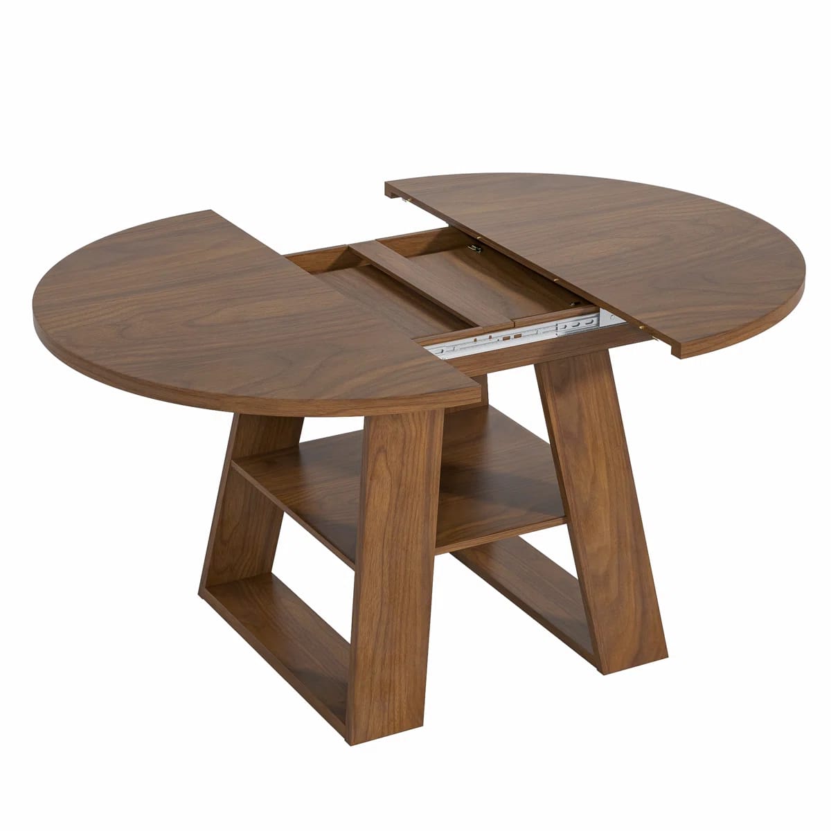 Extendable Round Dining Table For 4-8, Kitchen Table With Removable Leaves And Shelf