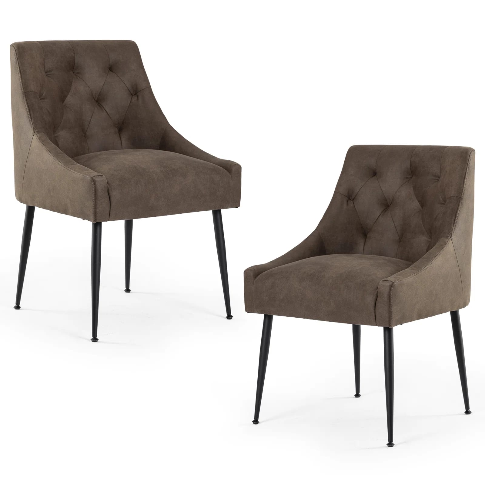 Dining Chairs,Mid Century Dining Chairs,Upholstered Faux Leather Dining Chairs With Back Pull Rod (Set of 2)