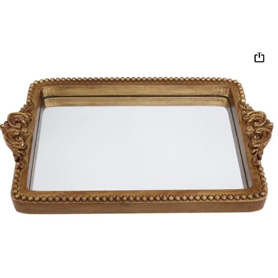 Vintage Gold Tray with Mirror Glass Base