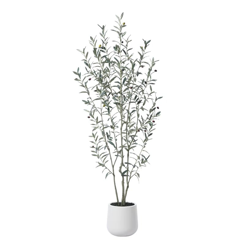 Adcock Fake Plastic Olive Tree with Oval White Planter, Pre Potted Faux Greenry Plant for Home Decor