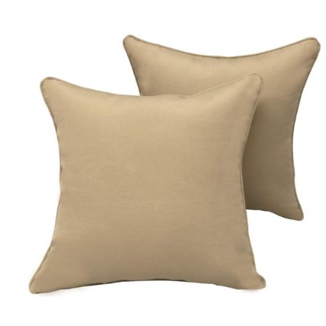 2 Pack Decorative Outdoor Solid Waterproof Throw Pillow Cover with Piping, Accent Pillow case for Outdoor Patio Furniture Set, Square 18''x18'' Beige