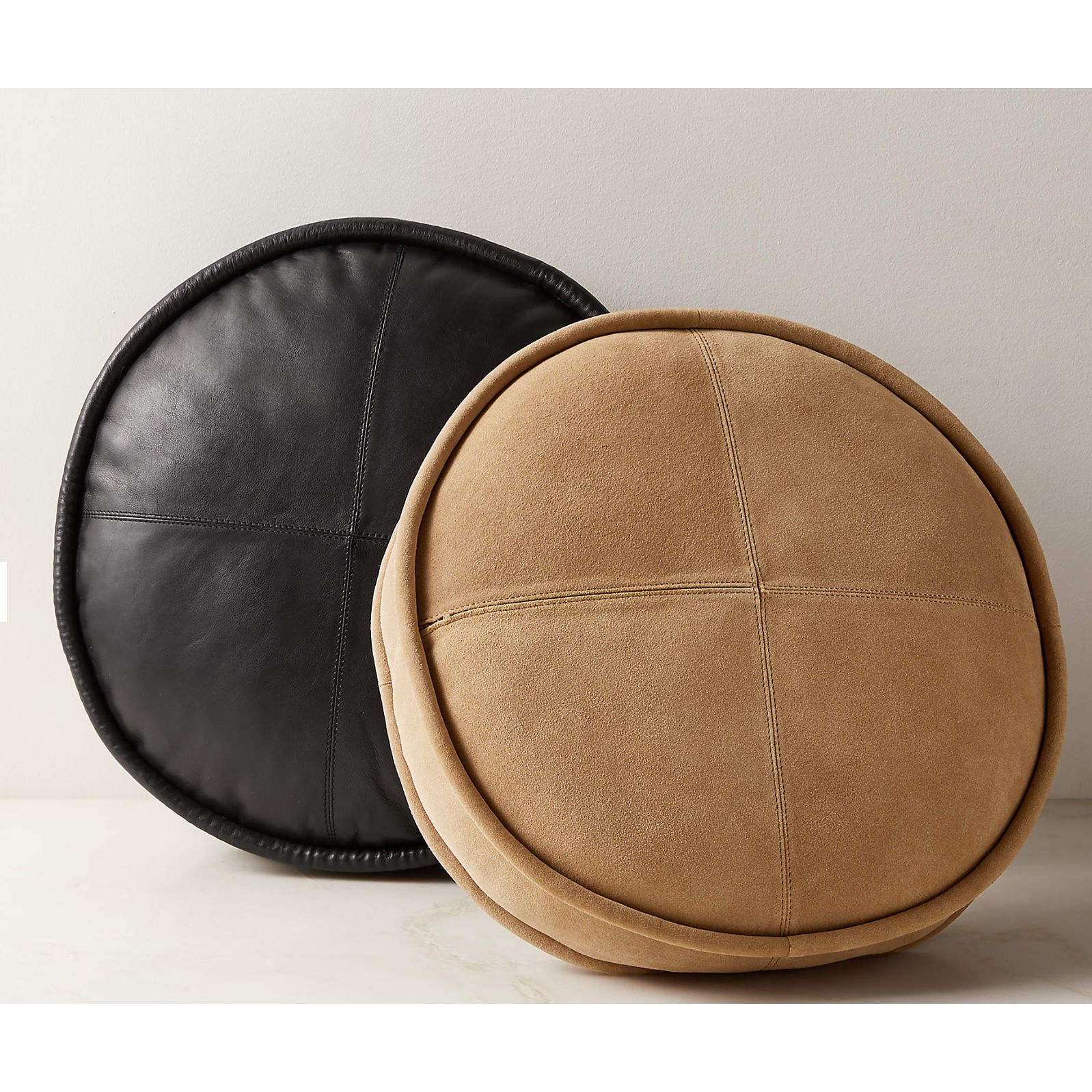 Dacre Round Light Brown Suede Throw Pillow 16"