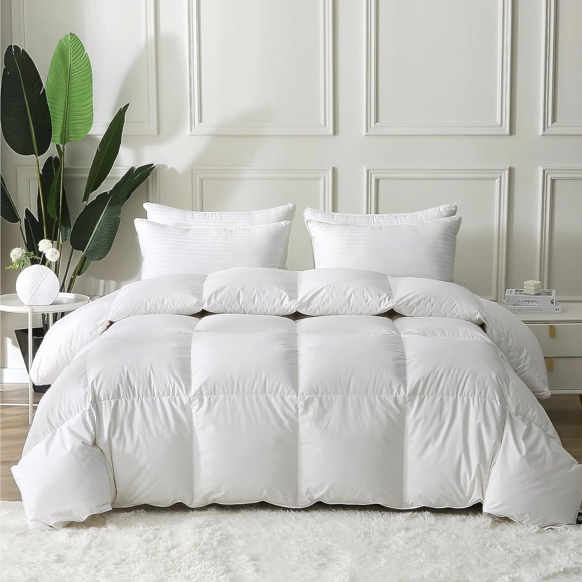 Bpc Feather Down Comforter Insert Queen Size - 90x90 inches All Season Duvet Insert