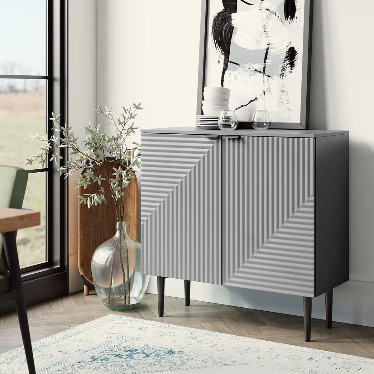 Arkayla 35" Tall 2 - Door Fluted Accent Cabinet with Adjustable Shelves
