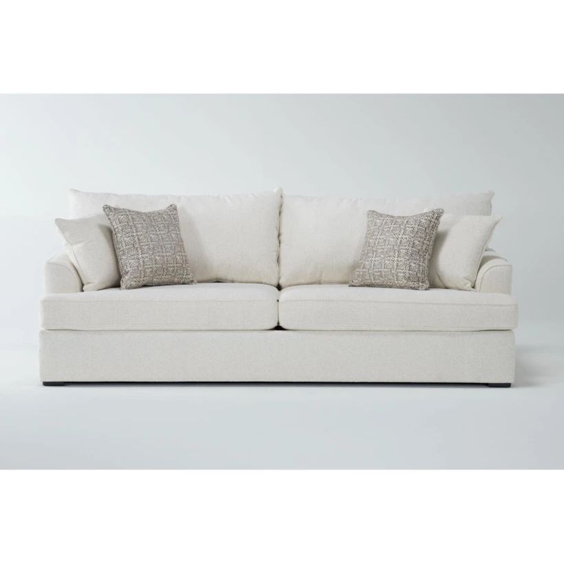 Belinha II Opal White Fabric 95" Queen Memory Foam Sleeper Sofa Bed | Track Arms