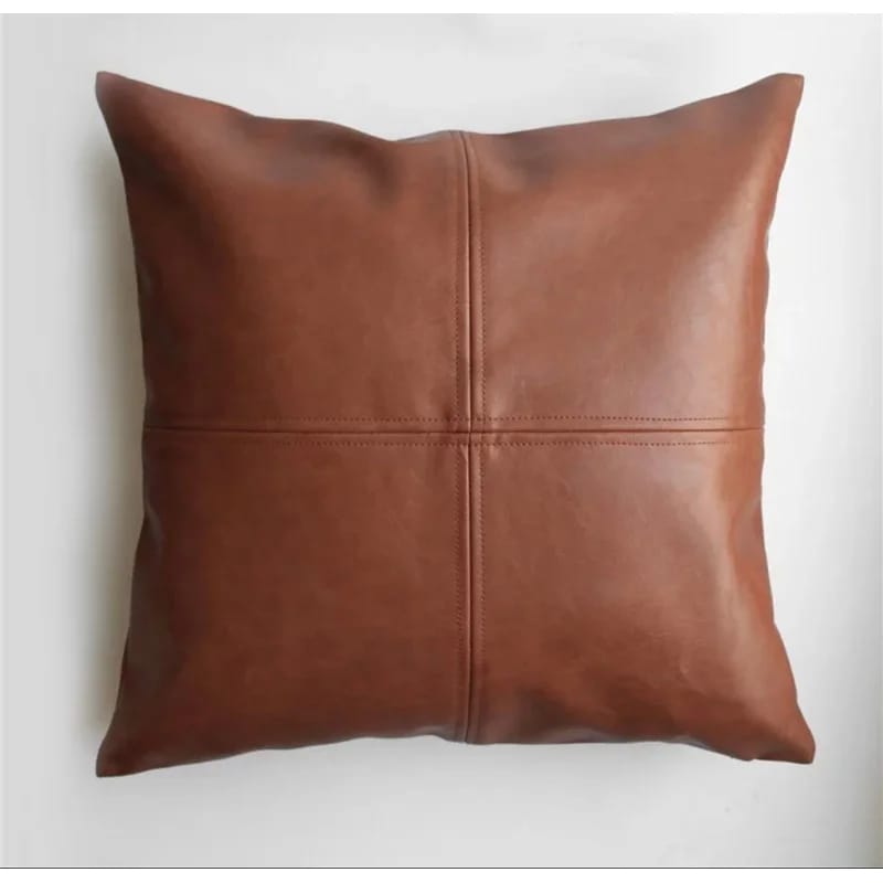 Embroidered Faux Leather Pillow Cover
