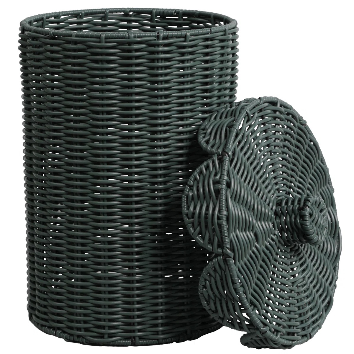Fern Modern Bohemian Resin 2.9-Gallon Cylinder Wicker Wastebasket with Scalloped Lid