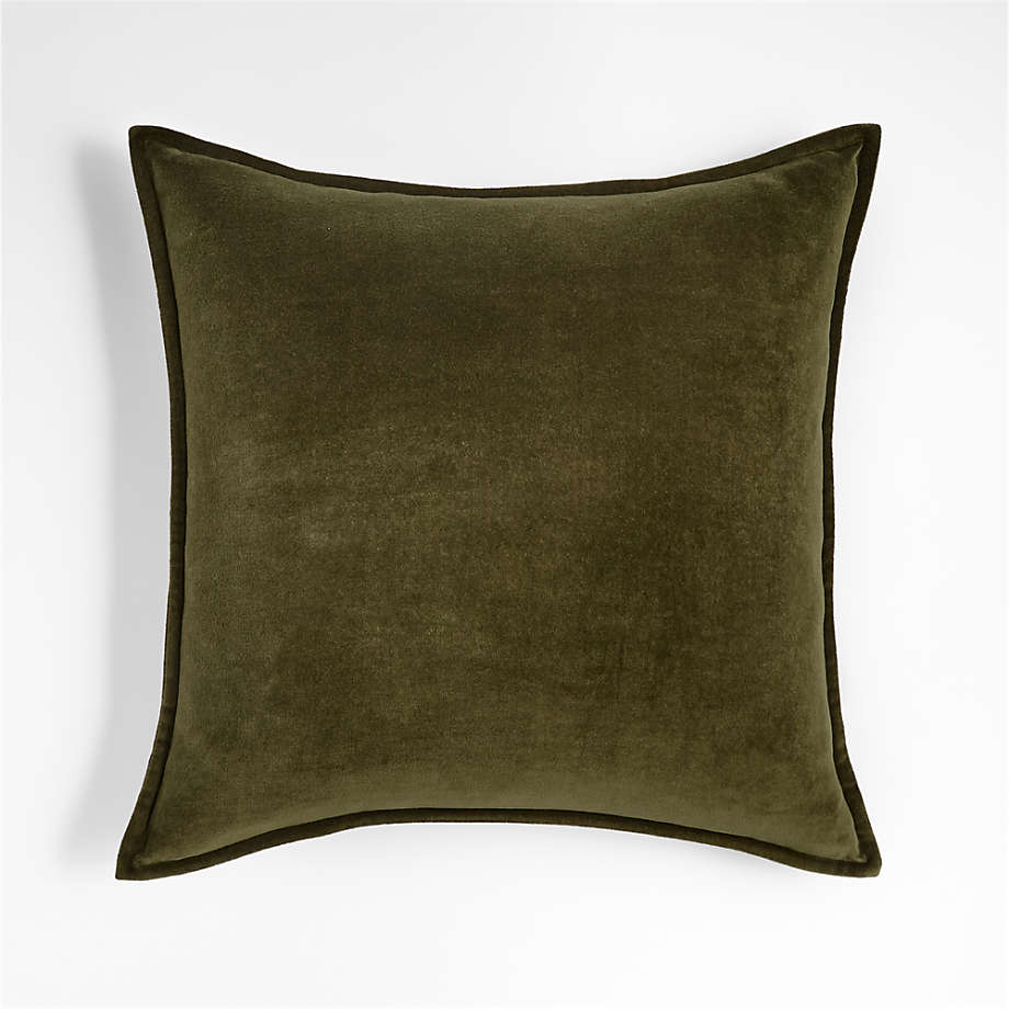 Dark Green 20"x20" Washed Organic Cotton Velvet Throw Pillow Cover