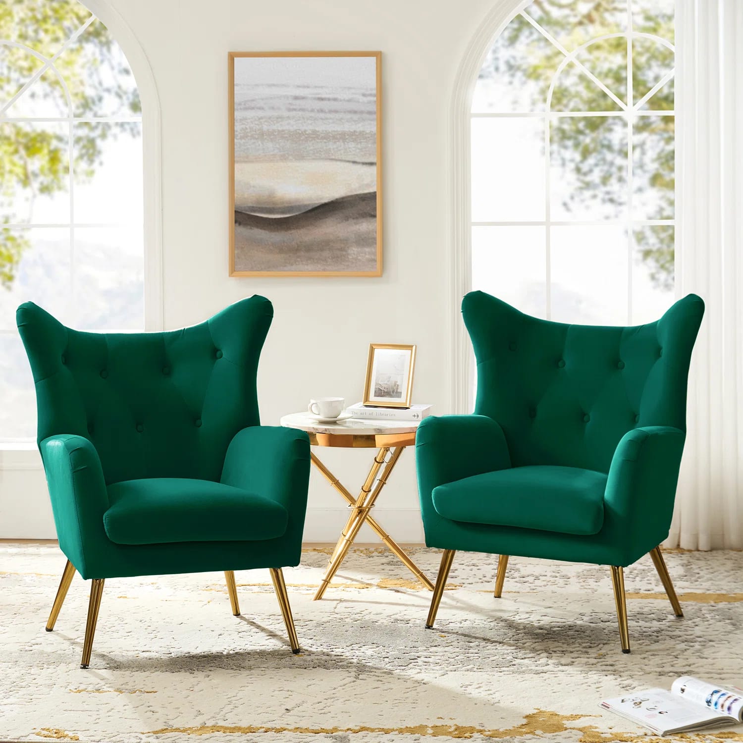 Avianna 29.25'' Wide Tufted Velvet Wingback Chair (Set of 2)