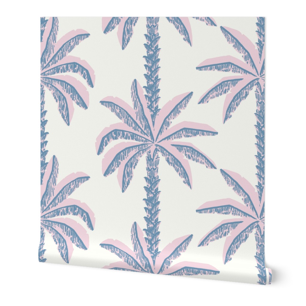 Wallpaper in Palm Springs Tropical Stripe In Pastel Pink + Muted Periwinkle Blue (Large)